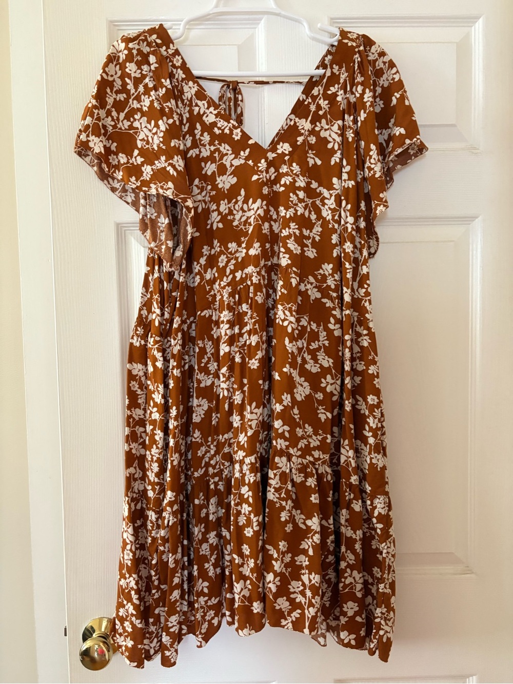 Old Navy Rust Brown Floral V-Neck Tiered Dress